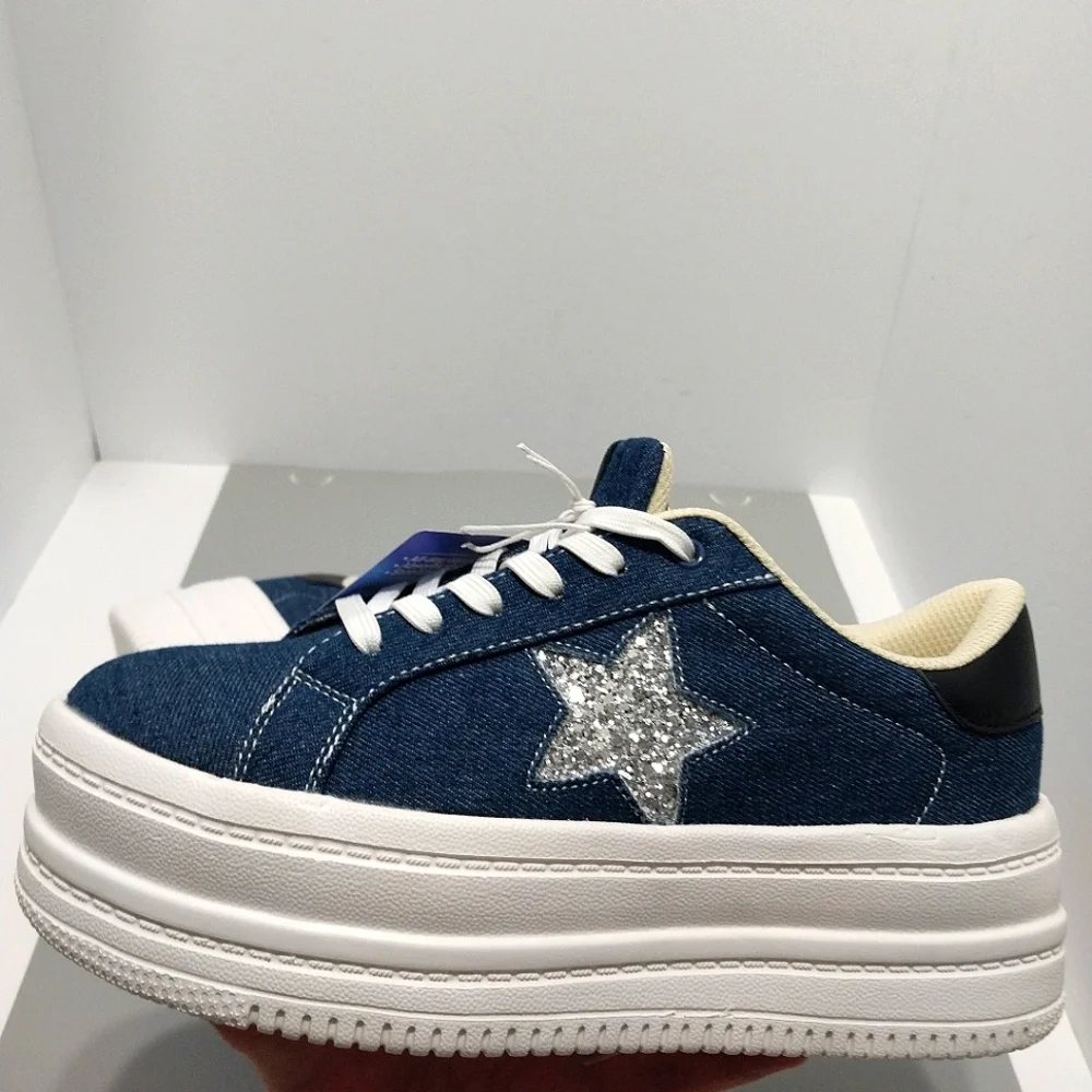 Belos Denim & Glitter Star Platform Sneakers, NWT, Size‎ 9| EUR 40